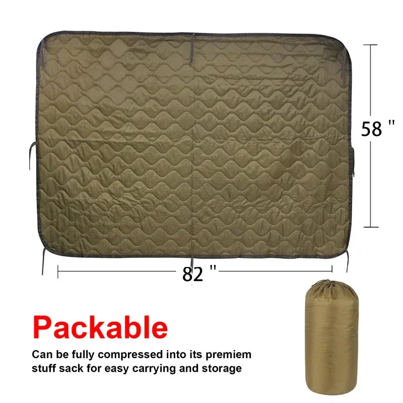 Tactical Poncho Liner Camouflage Water Repellent Woobie Quilted Blanket Suitable for Camping, Shooting Hunting