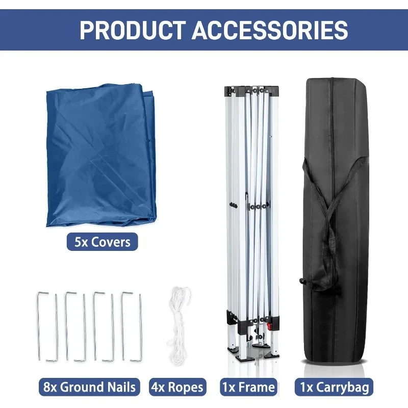 10x10 Pop Up Canopy Tent with Sidewalls, Outdoor Gazebo Canopy Tent, Patio Event Tents Outdoor Commercial Canopy (Blue)