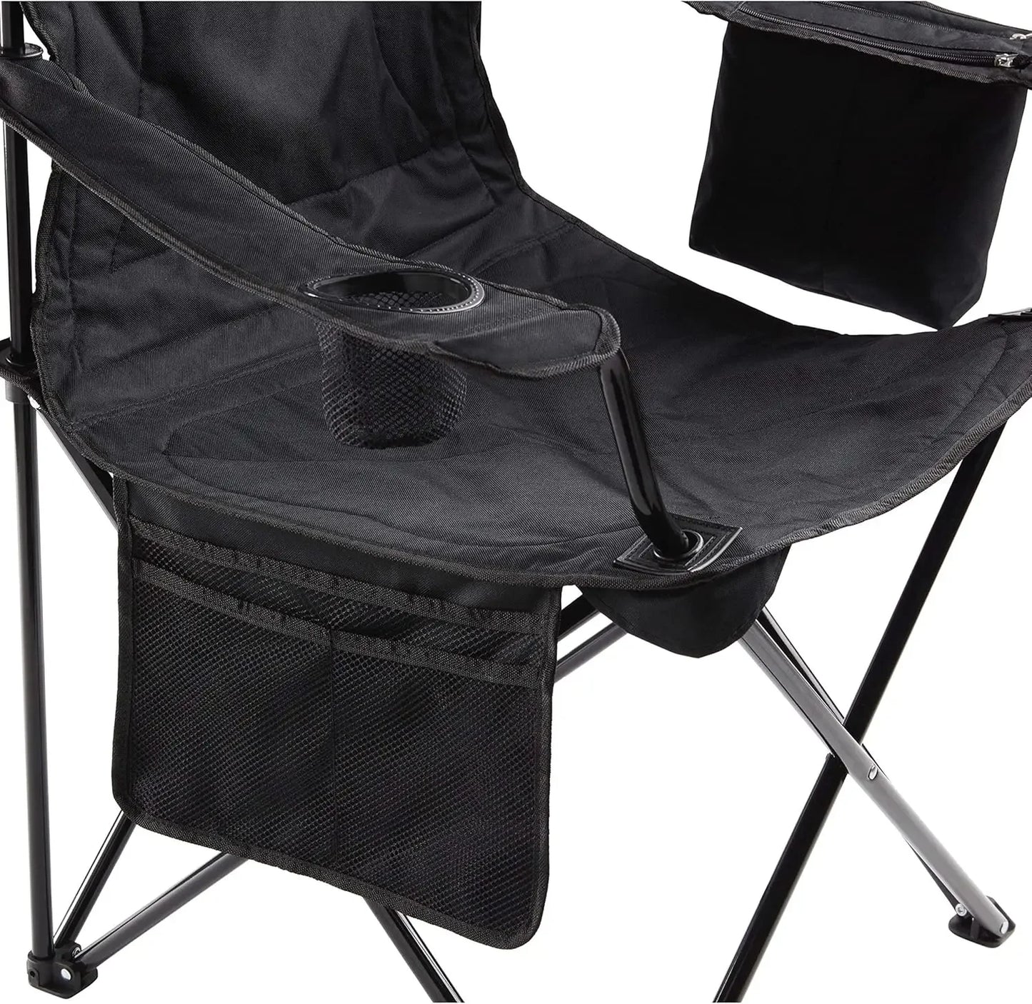 Portable Camping Chair with 4-Can Cooler, Fully Cushioned Seat and Back with Side Pocket and Cup Holder