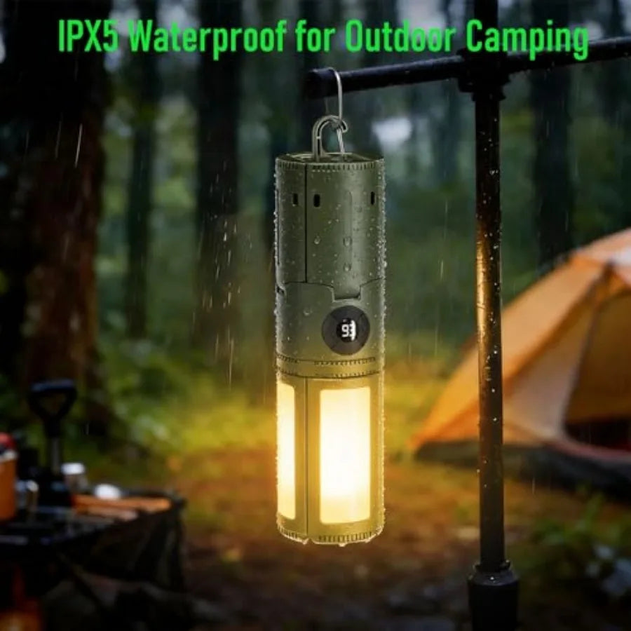 Telescopic Camping Lights with Stand, 14000mAh Rechargeable Camping Lantern with Display, Hook and IPX5 Waterproof, Outdoor Por