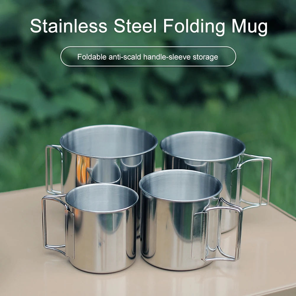 Coffee Cup with Foldable Handle Camping Mug Lightweight Portable Camping Cup Stainless Steel for Camping Hiking