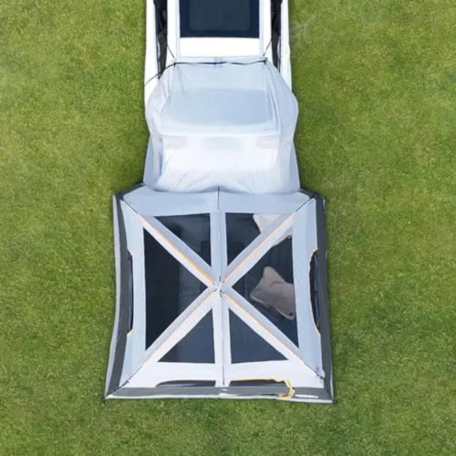 Camping SUV tent for tailgate use, polyester fabric, gray color, quick-setup with rainfly and 10'x9'x78in H spacious interior