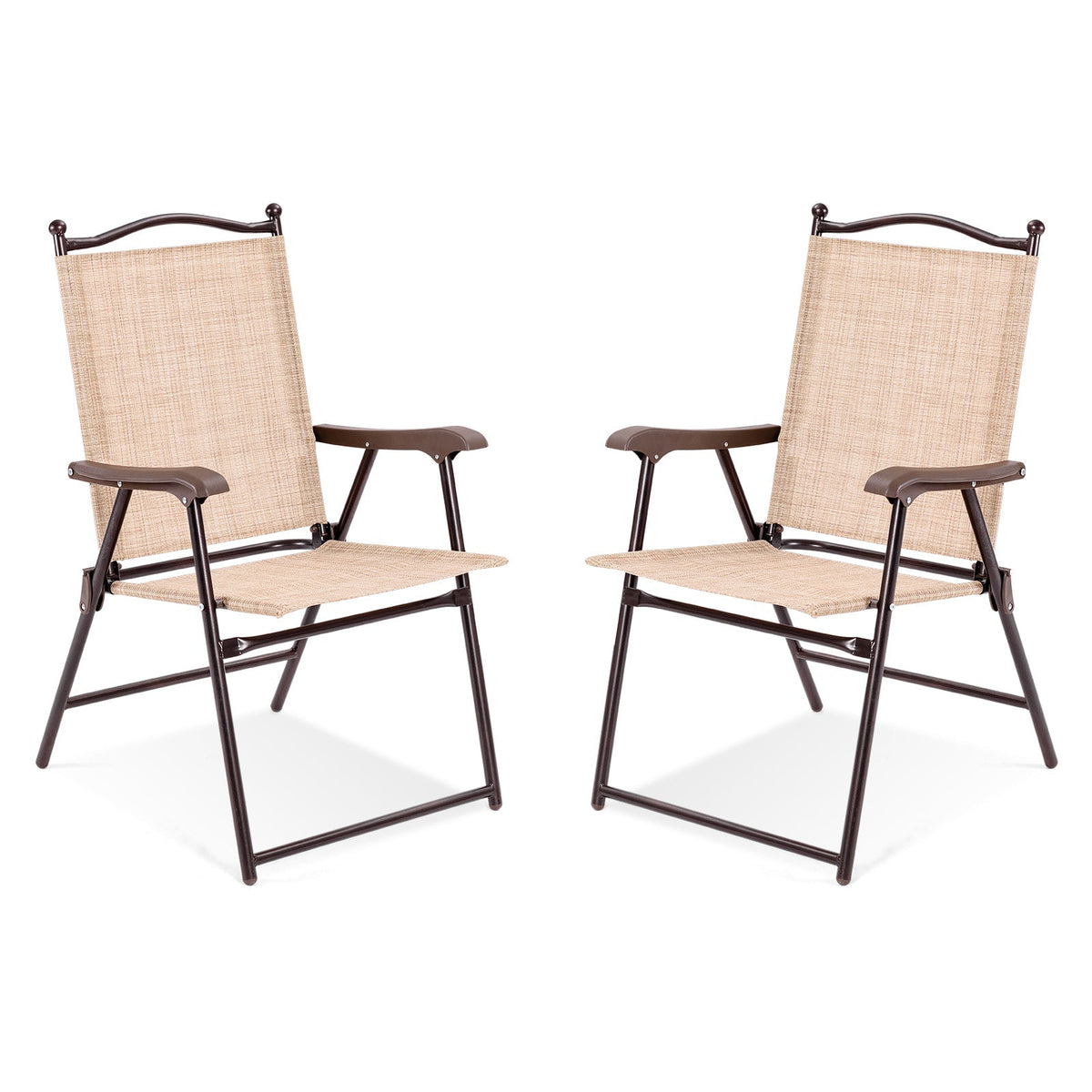 Set of 2 Patio Folding Sling Back Camping Deck Chairs