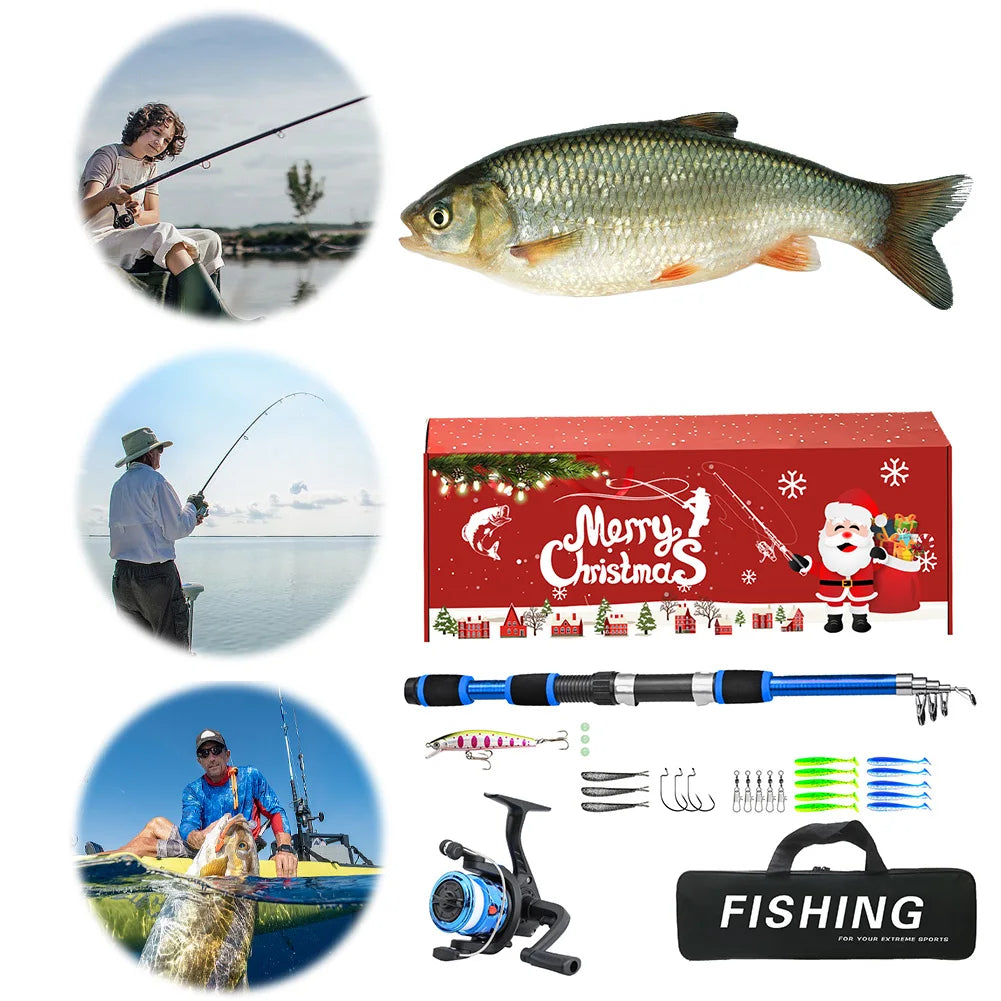 Fishing Pole Set Full Kits Telescopic Fishing Rod and Reel Combo Full Kit Artificial Baits Hooks Christmas Fishing Gifts for Men