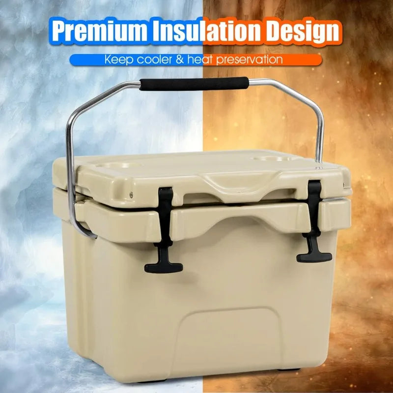 16 Quart Cooler, 24-Can Capacity Ice Chest with 2 Cup Holders, 3-5 Days Ice Retention, Portable Insulated Ice Box