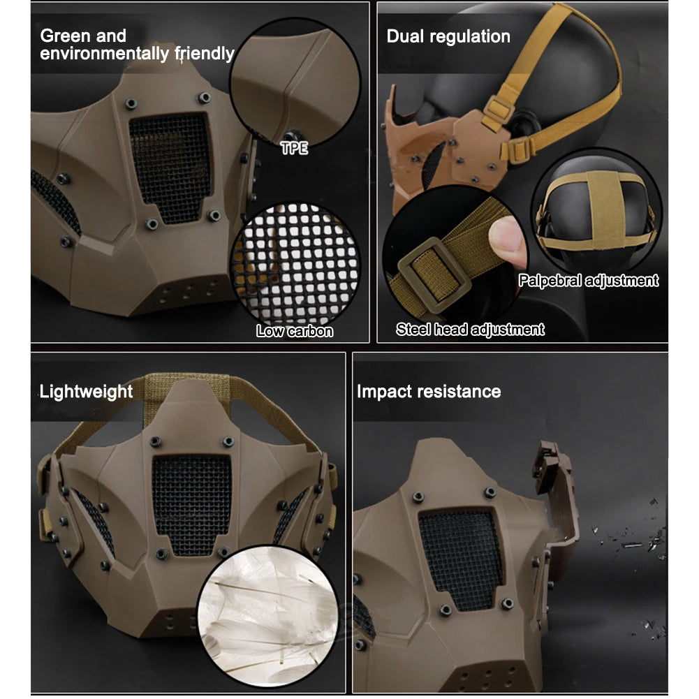Mili-tary Mask with Adjustable Elastic Strap Face Protective Mask Good Air Permeability Metal Mask Detachable for Outdoor Camp