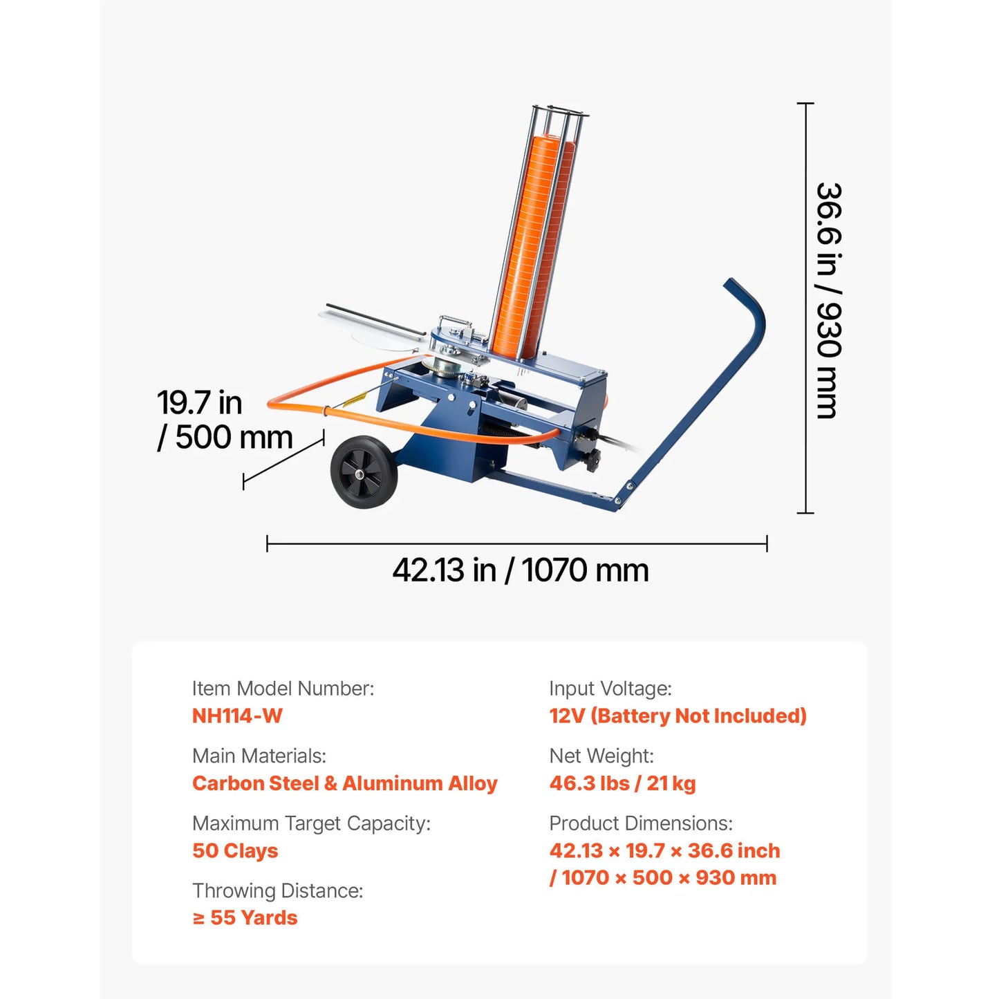 Clay Target Thrower Max 50/75-80 Clays 55 Yards Automatic on Wheels with Adjustable Foot Pedal Pull Handle for Shooting