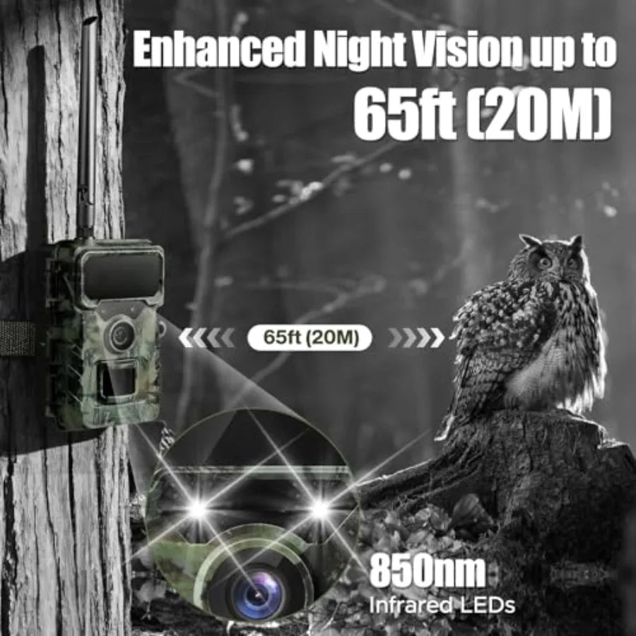 Cellular Trail Camera Solar, 4G LTE Game Cameras 64MP 2K HD Live Streaming, Night Vision Outdoor Camera, Rechargeable Wildlife