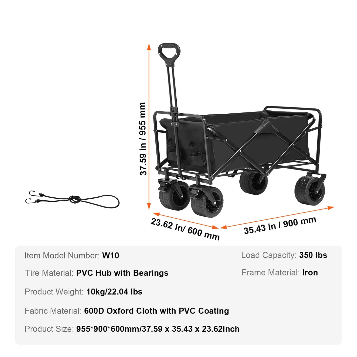 Collapsible Folding Wagon Beach Wagon Cart with All-Terrain Wheels Drink Holder Sport Wagon for Camping Shopping Garden