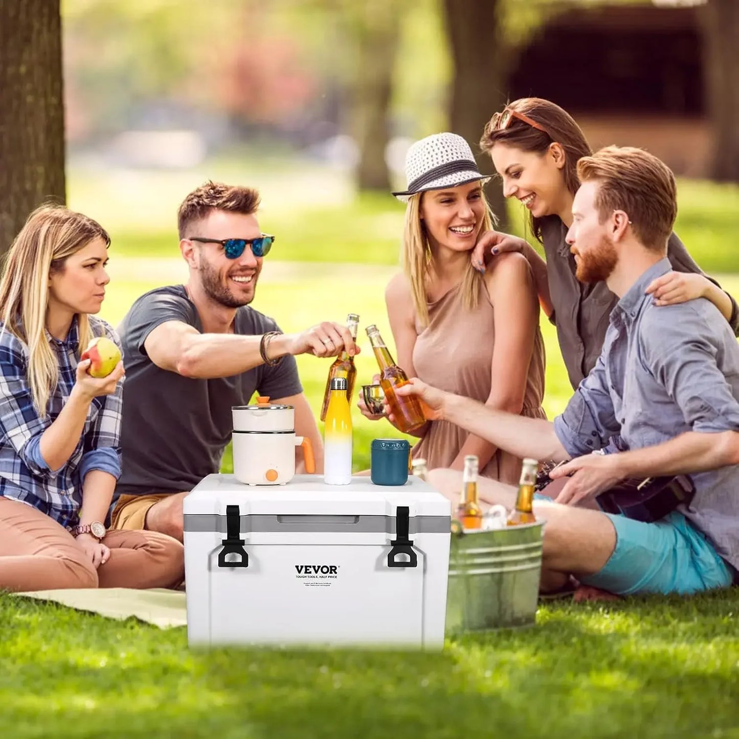 Portable Cooler,Hard Cooler with Ice Retention, Heavy-Duty Handles and Strap, Lightweight Rigid Material Insulated Portable Cool