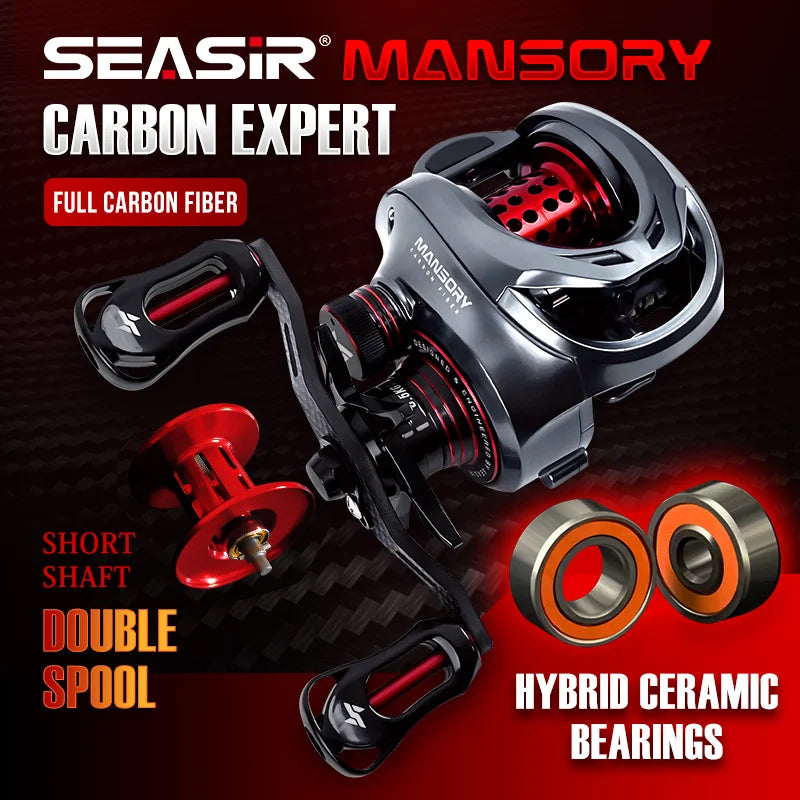 Baitcasting Fishing Reel 146g Ultralight Carbon 11+1 7.3:1 HS Ratio Hybrid Ceramic Bearing Double Spools Seawater