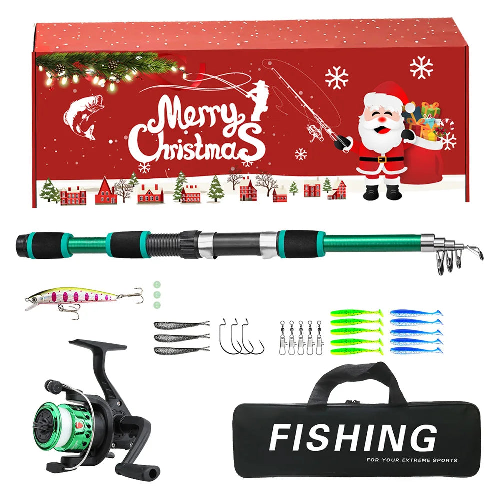 Fishing Pole Set Full Kits Telescopic Fishing Rod and Reel Combo Full Kit Artificial Baits Hooks Christmas Fishing Gifts for Men