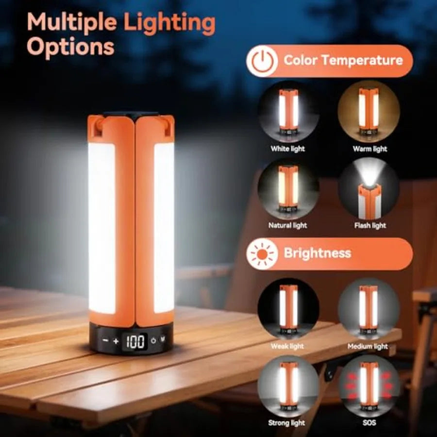 Camping Lights with Stand 12000mAh Rechargeable Work Light Max Height 75" Telescoping Portable Outdoor Lights with 3 LED Lamp H