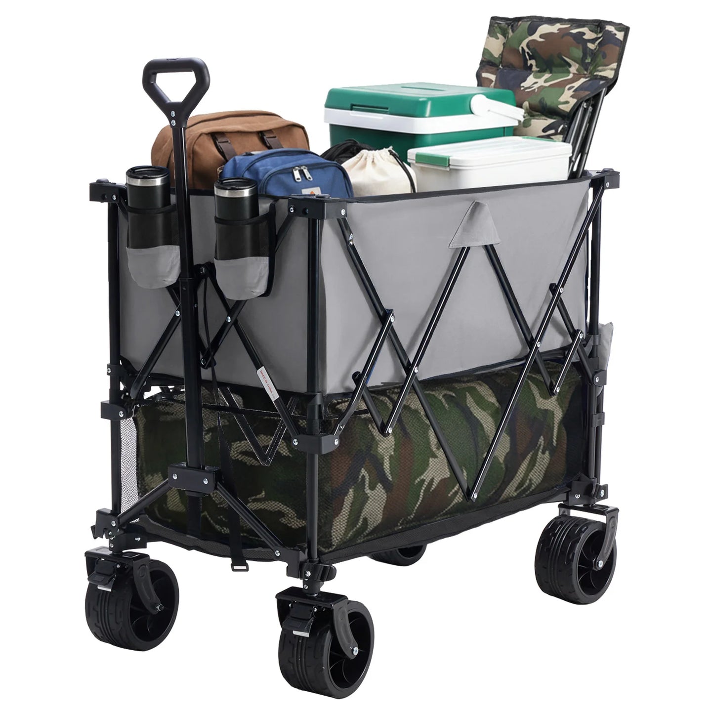 JHK Outdoor Double Decker Wagons Cart 440 lbs Large Capacity Collapsible Foldable Garden Beach Cart for Grocery Garden Camping
