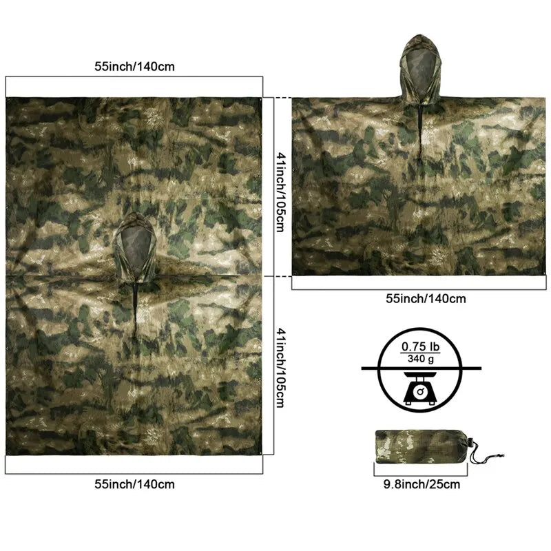 Camouflage Tactical Waterproof Rain Jacket for Hunting Men's Military Camo Raincoat for Women Atacs
