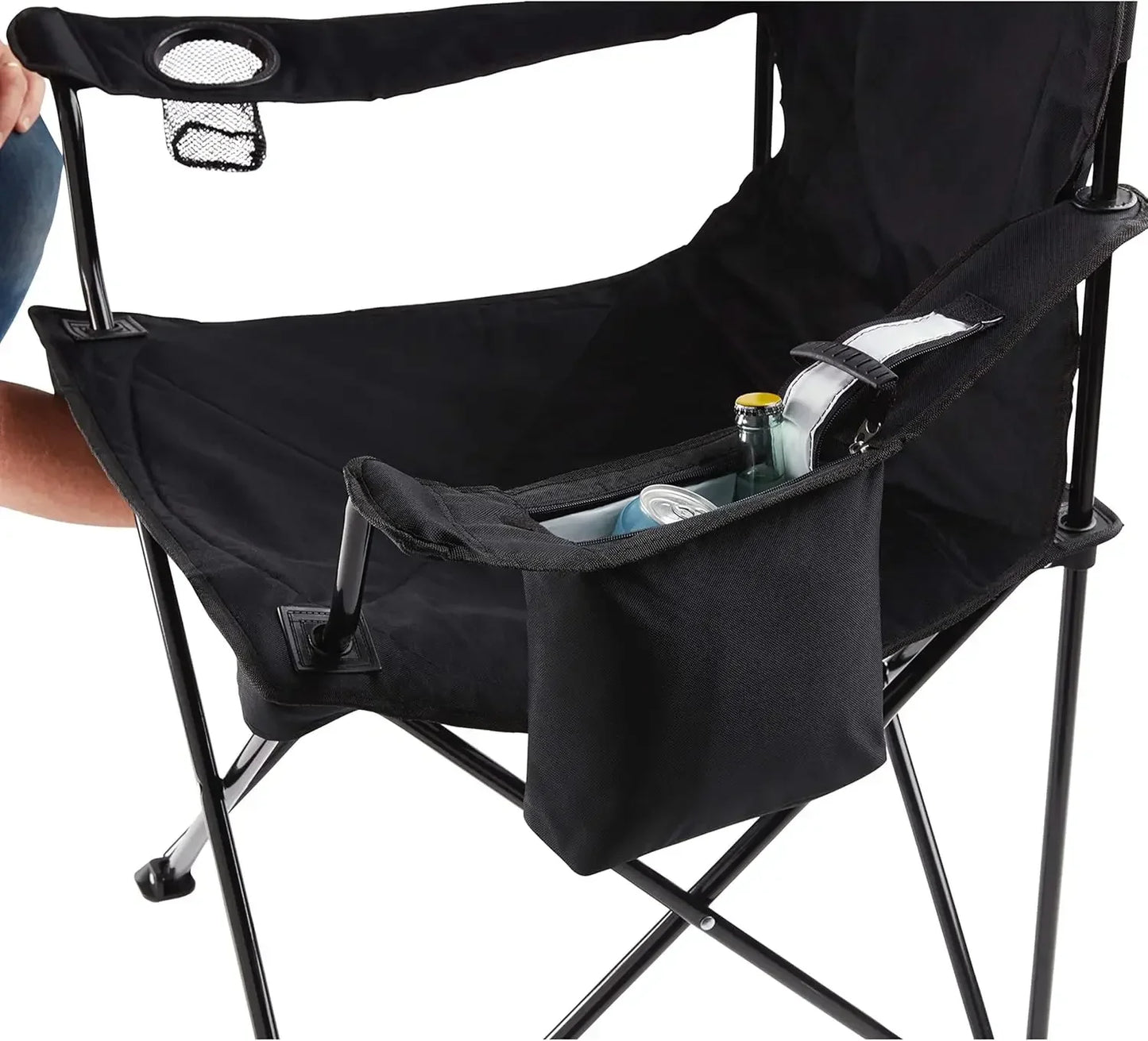Portable Camping Chair with 4-Can Cooler, Fully Cushioned Seat and Back with Side Pocket and Cup Holder