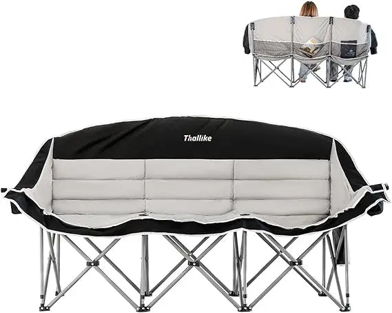 Double Camping Chair – 2-3 Person Outdoor Folding Sofa with Cup & Wine Glass Holders – Oversized Loveseat Camping Couch for Camp