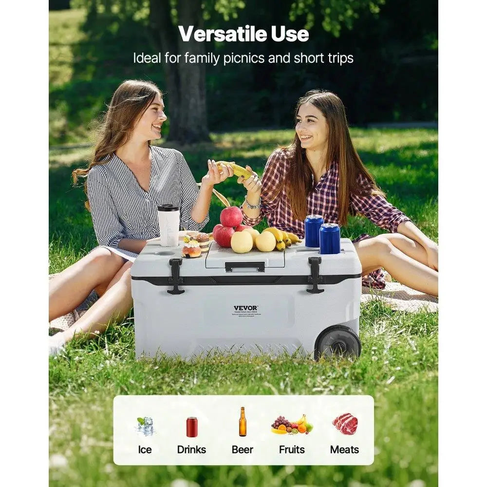 Portable Cooler 74QT Insulated Wheeled 120 Can Capacity with Cup Holder