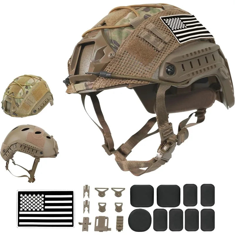 Helmet, Fast PJ Type Tactical Paintball Helmet with Helmet Cover & Buffer Pads
