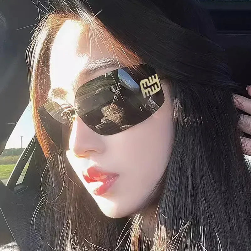 2025 Retro Frameless Design Sunshade Luxury Metal Women's Sunglasses High Quality Decoration Travel Hiking Sunglasses