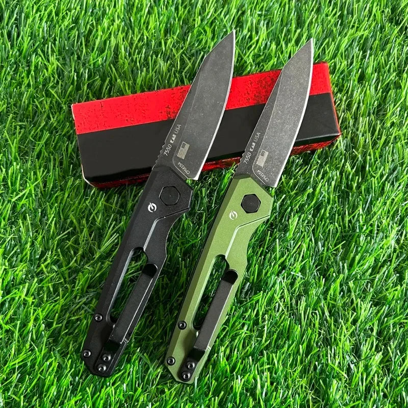 KS 7550 Launch 11 Folding Pocket Knife BlackWashed Tanto Blade Black / Green Aluminum Handles