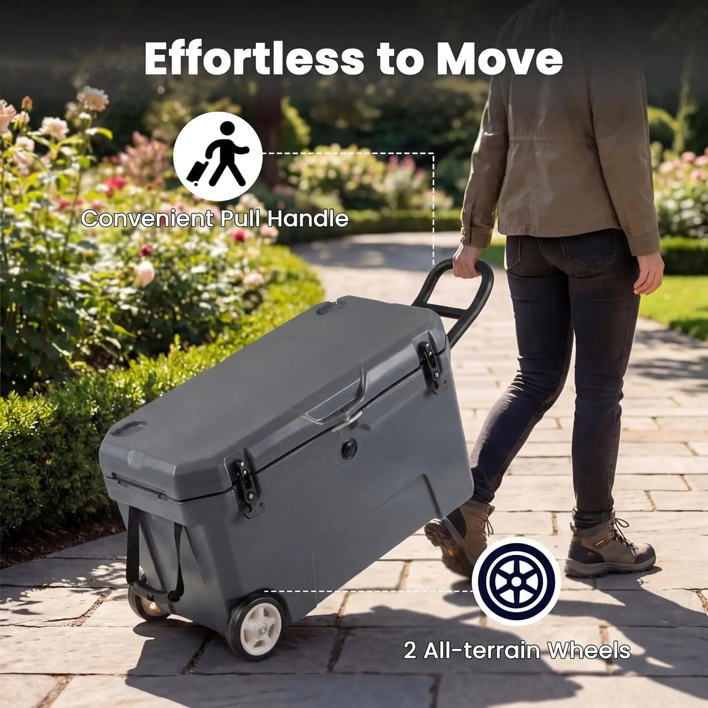 Portable Hard Cooler with 6-Day Ice Retention, Rolling Ice Chest, Telescoping Handle, Wheels, Dual Cup Holders,, Custom