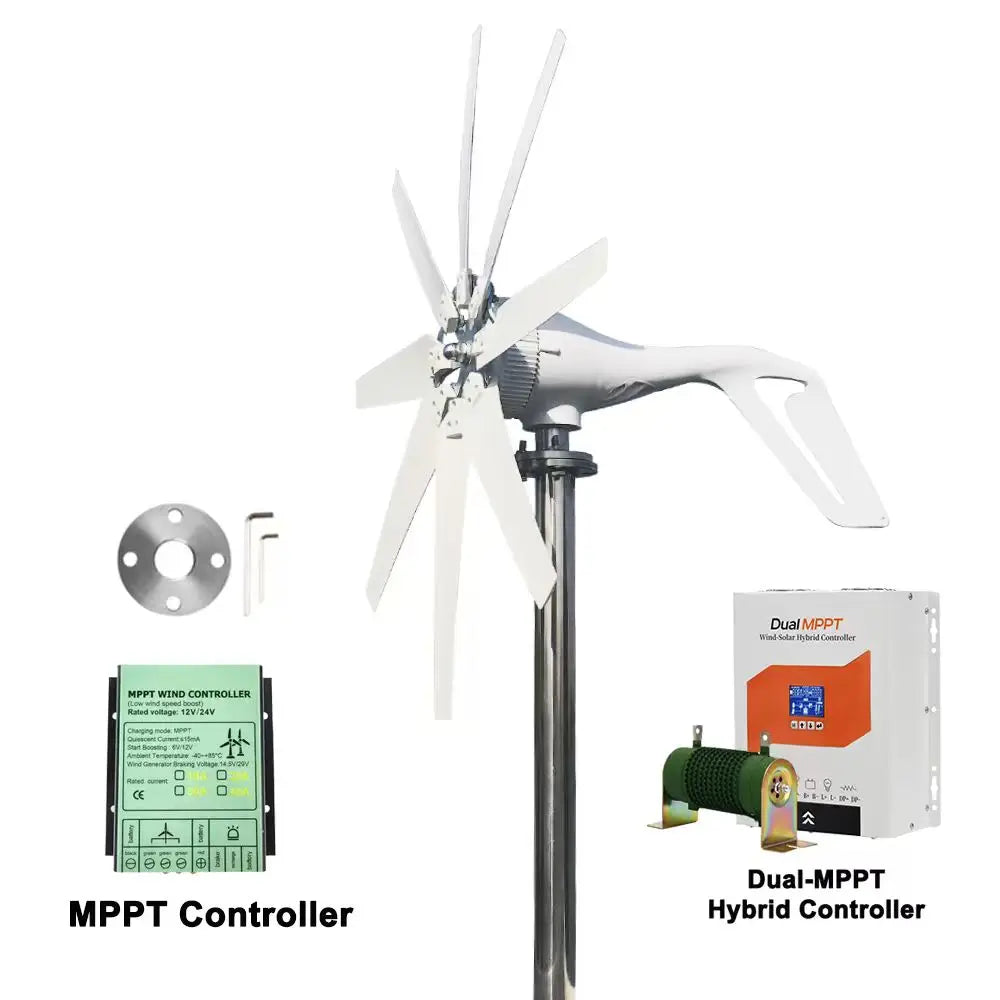 3000W Small Windmill 8 Blades Wind Turbine Generator Kit 12/24/48V with Wind-Solar Hybrid Controller High efficiency Free Energy