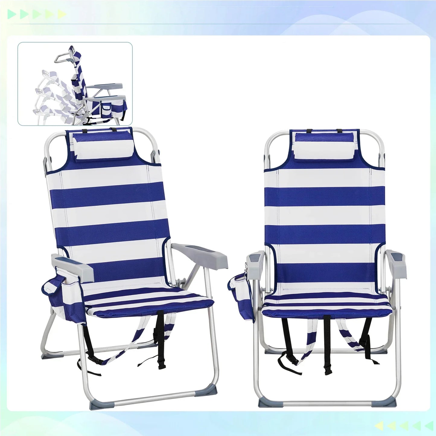 63*70*99cm Heightened Oxford Cloth Silver White Aluminum Tube Bearing 100kg Beach Chair Blue Stripes