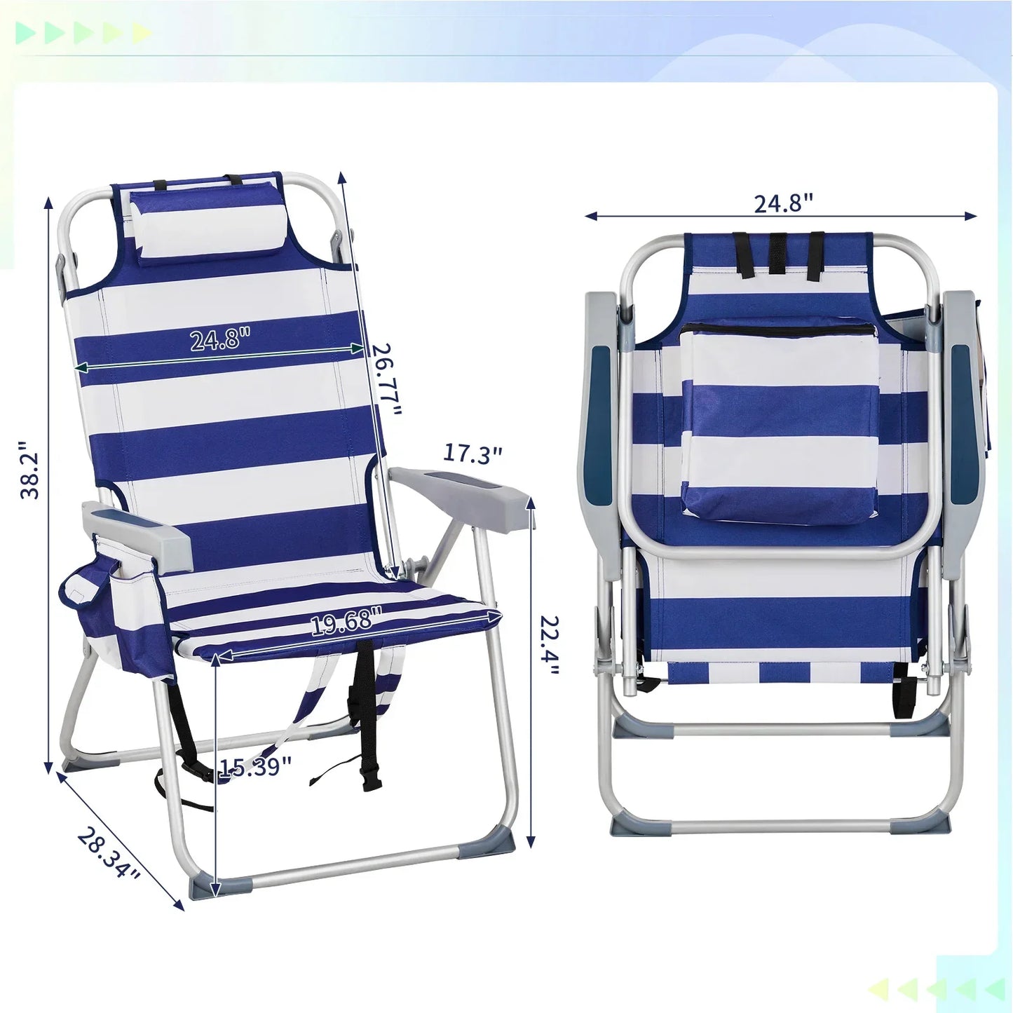 63*70*99cm Heightened Oxford Cloth Silver White Aluminum Tube Bearing 100kg Beach Chair Blue Stripes