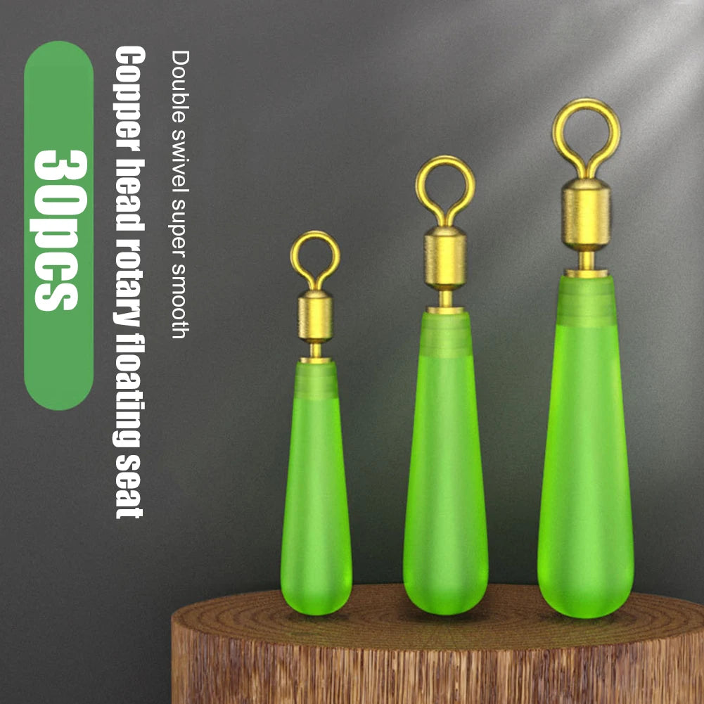 30Pcs Fishing Bobber Float Silicone Fast Sub Wire Double Rotating Rings Rotation Buoy Copper Head Seat Fishing Accessories