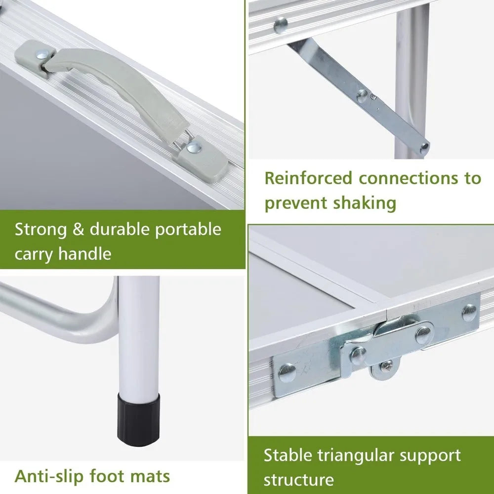 Folding Camping Table with Storage, Portable Kitchen Lightweight, 3 Heights Adjustable Camping Furniture