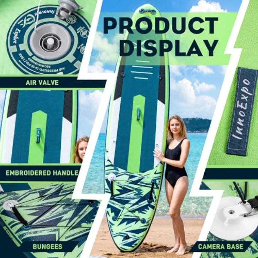 InnoExpo 11' Inflatable Stand Up Paddle Boards with Premium Accessories Wide Stable SUP Paddle Board Design Non-Slip Comfort De