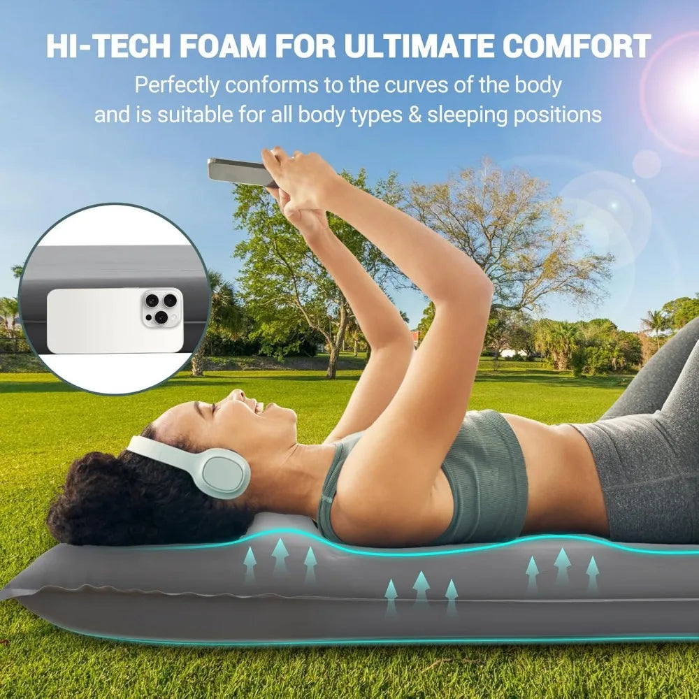 Super thick foam camping mattress pad, double camping pad with pillow, suitable for car/travel