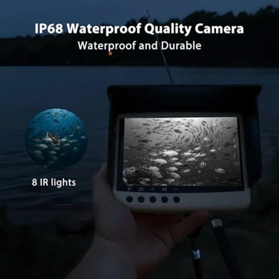 Fish Finder with Underwater Camera: IP68 Waterproof IPS Display for Ice/Lake Fishing Murky Conditions Depth Finder