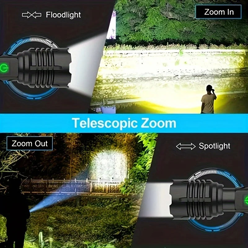 1 Sets Torch Rechargeable falshlight, Super Bright high lux, Bright Torch Battery Powered, Power Bank 5 Modes Zoom Adjustable Po