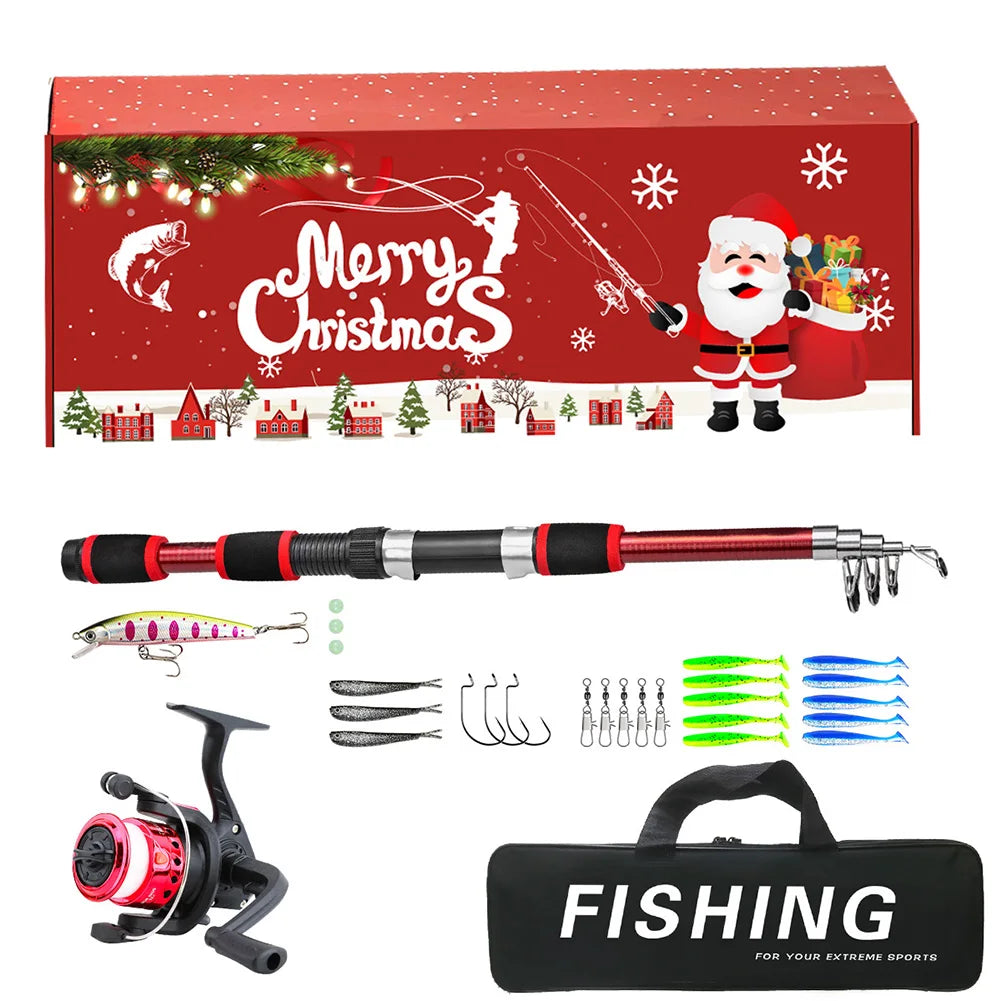 Fishing Pole Set Full Kits Telescopic Fishing Rod and Reel Combo Full Kit Artificial Baits Hooks Christmas Fishing Gifts for Men