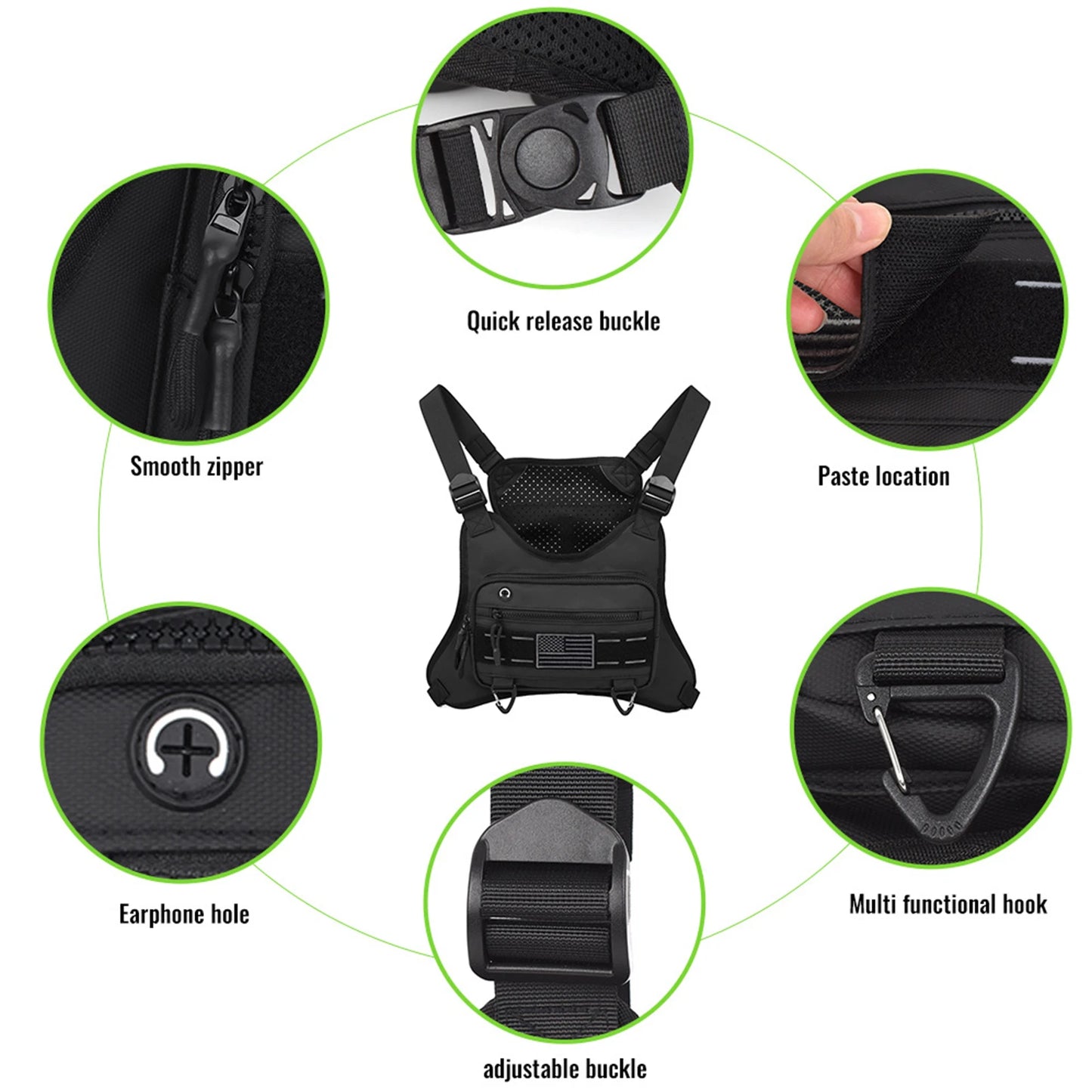 Chest Bag Anti-Theft Multi-Functional EDC Travel Chest Pack for Workouts Cycling Hiking Motorcycle Accessories