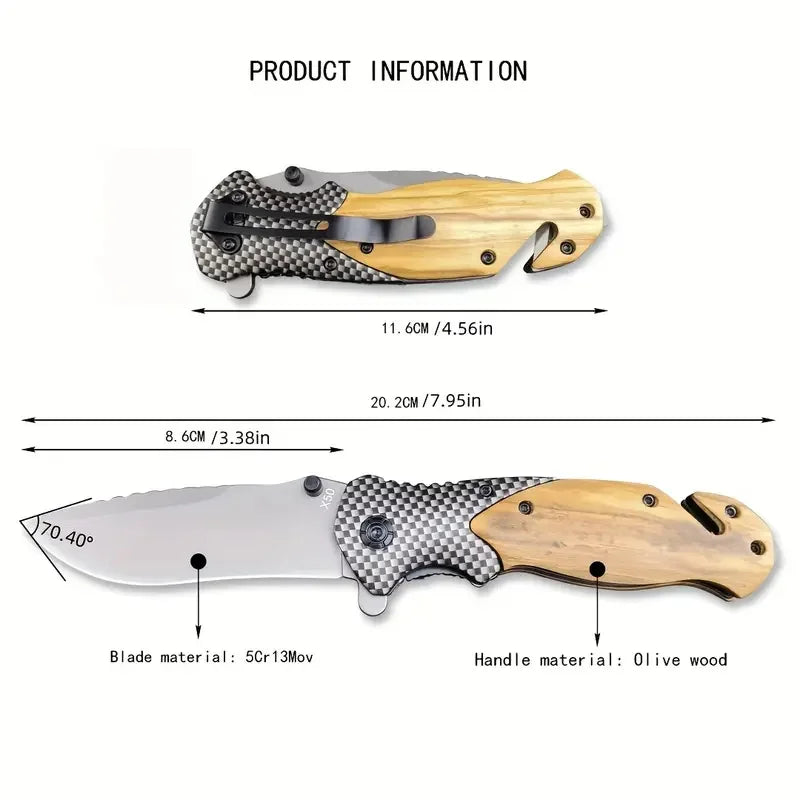 OUTDOORS Tactical Folding Knife - Stainless Steel Multifunctional Pocket Knife with Ergonomic Handle, Portable for Camping, Fish