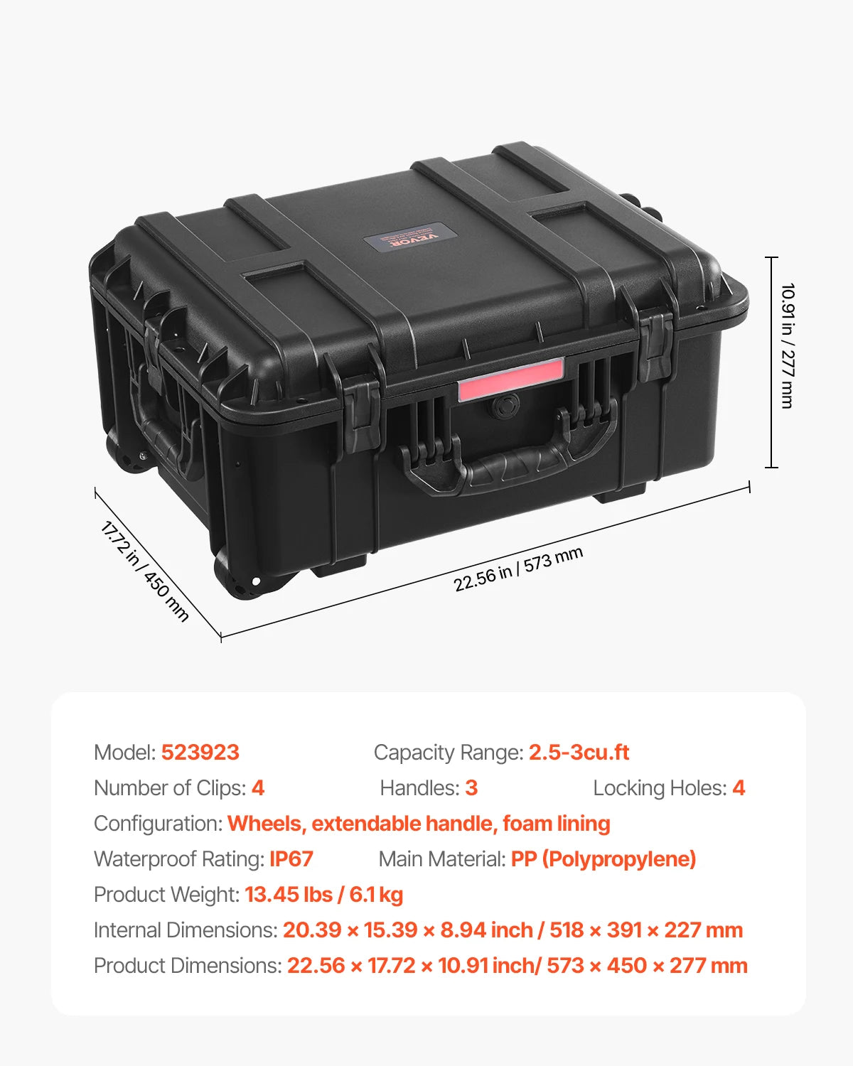IP67 Weatherproof Hard Case Heavy Duty Protective Case w/ Pre-cut Foam and Handles for Travel Hunting Military Cameras