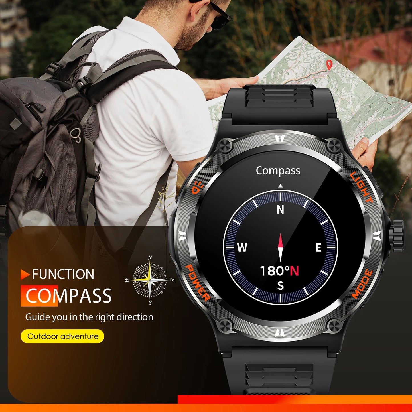 Smart Watch 3ATM Waterproof 1.53" KT76 Men Sport With Compass And LED Flashlight Heart Rate Sleep Analysis Bluetooth Call