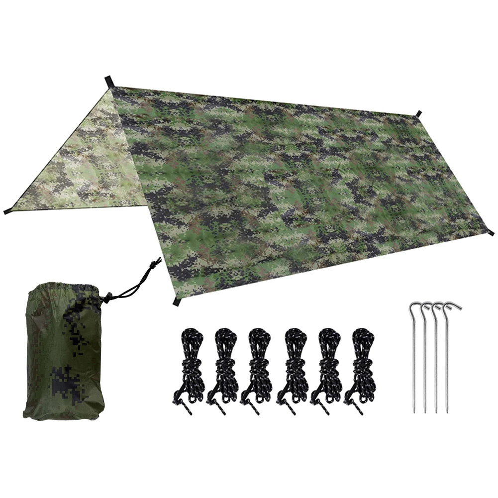 Camouflage Awning Sun Shelter 210T Polyester Yarn Camping Tent Tarp Waterproof Foldable Ultra-light Picnic Backpacking Equipment