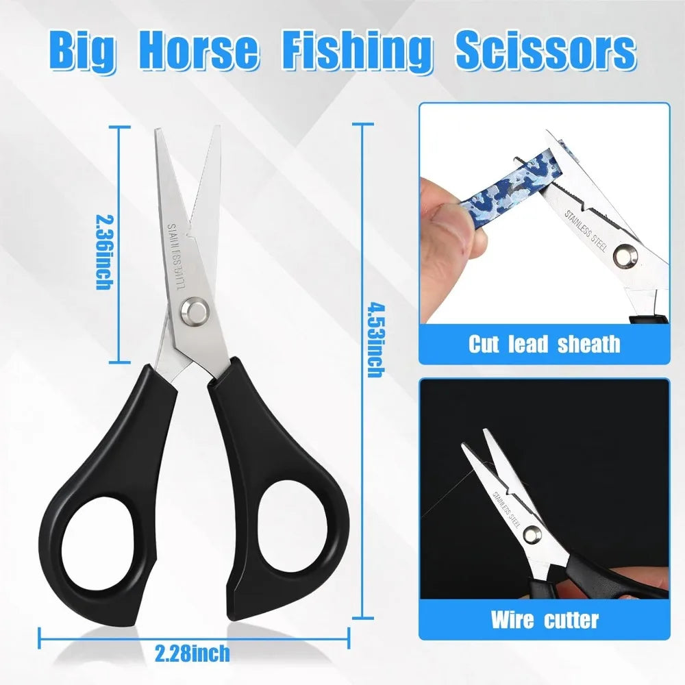 5pc fishing tool kits - fishing pliers, fillet knife with sheath, stainless steel fish lip gripper, fishing hook remover and big