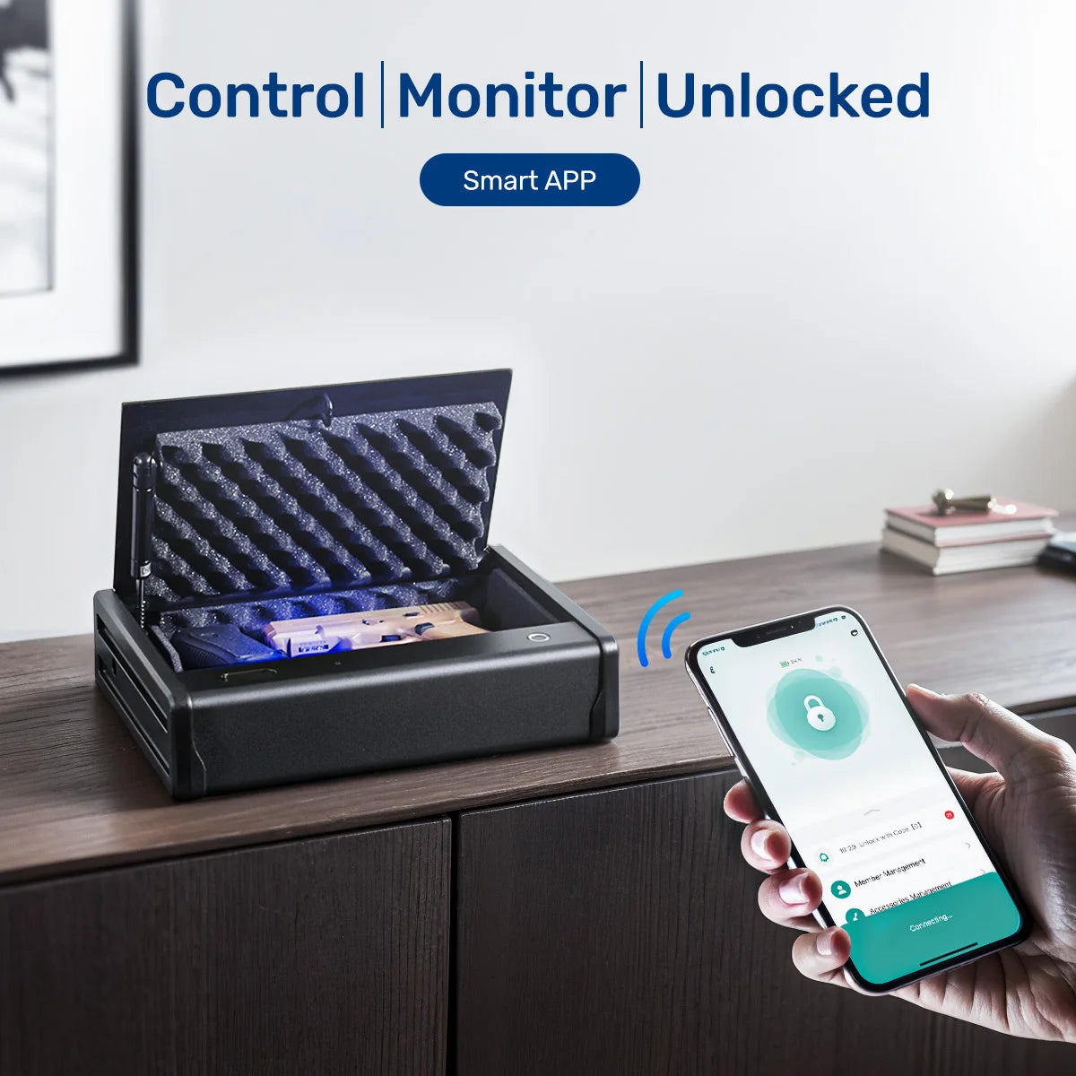 Biometric Pistol Safe Gun Locker Box w/ APP Control and Fingerprint 5-Quick Access Handgun Safe for 2 Pistols