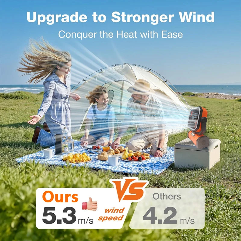 10000mAh Camping Fans Rechargeable Ceiling Fan Portable Battery Operated Fan with LED Light and Hook for Outdoor Tent Car Trip