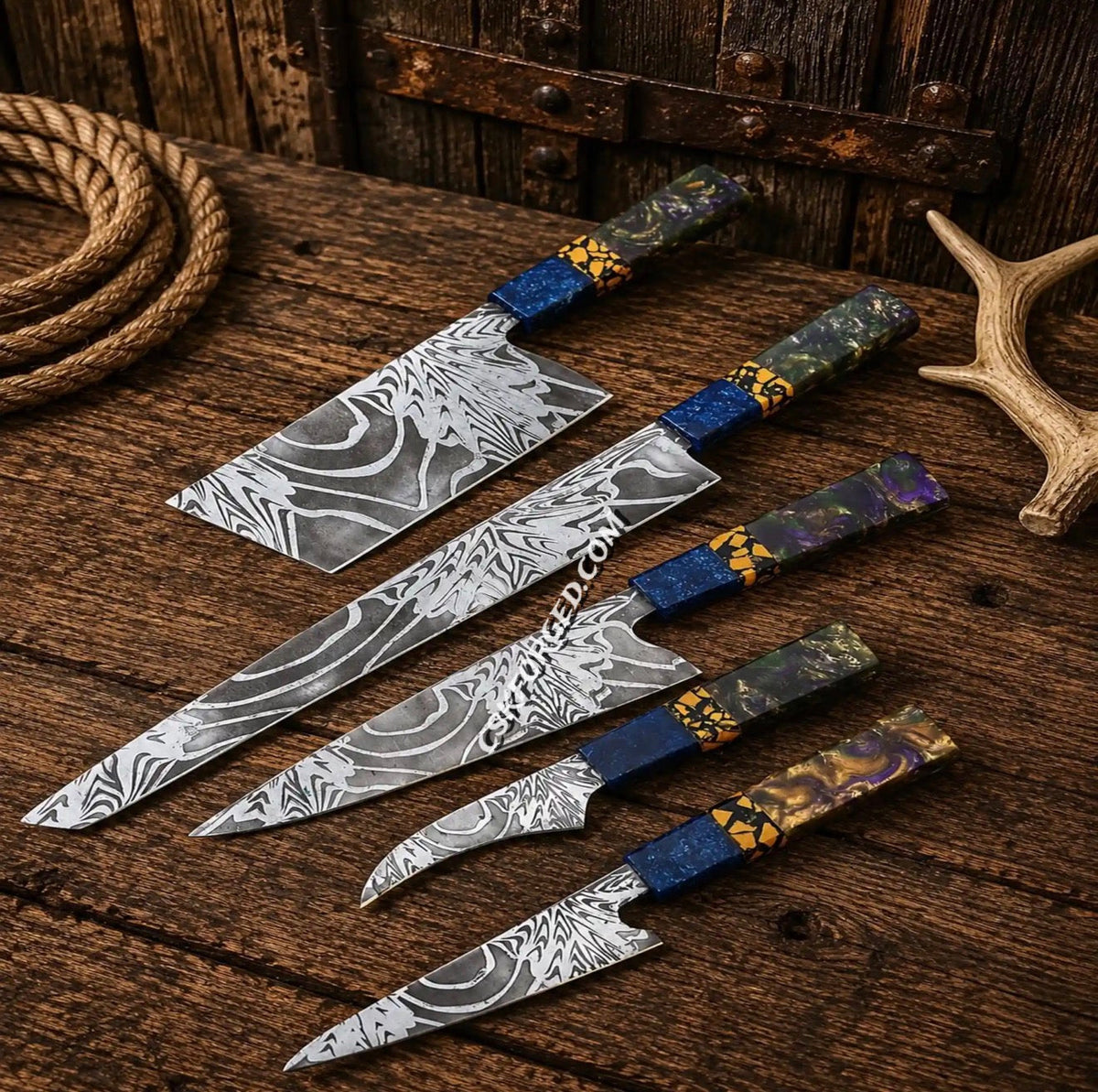 5PCS Japanese Style Boning Knife Set | Etched D2 Steel & Epoxy Resin Handles