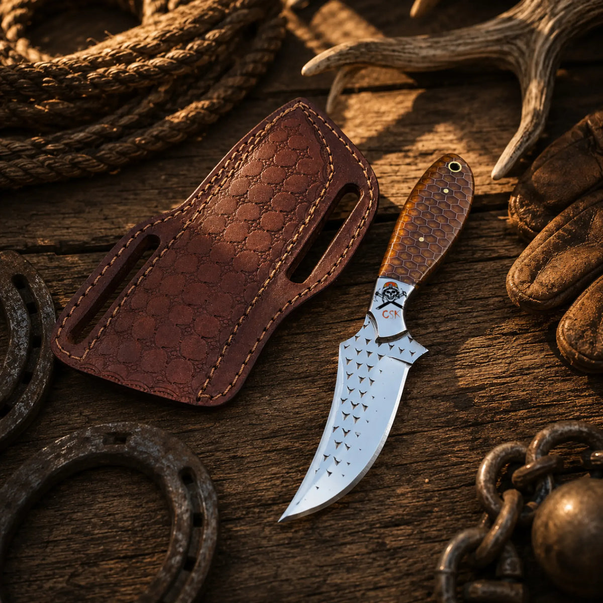 Wild Bill Western Belt Knife – Rasp Steel & Honeycomb Handle