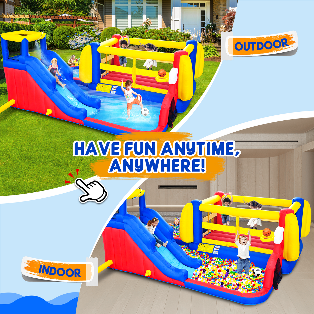 7 in 1 Inflatable Slide Water Park with Multi-Activity Play - Multicolor