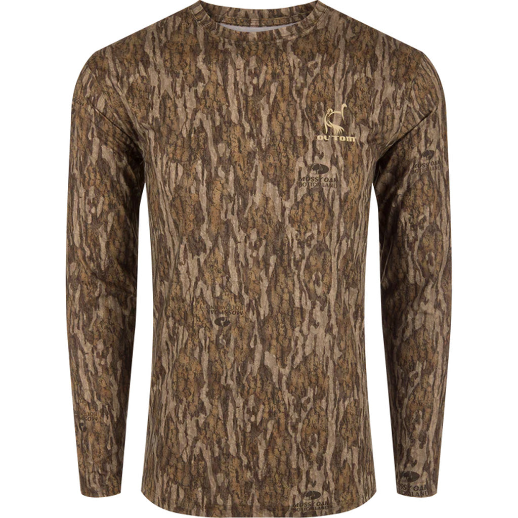 Drake Ol' Tom Performance Crew Camo Print LS MO Bottomland Large