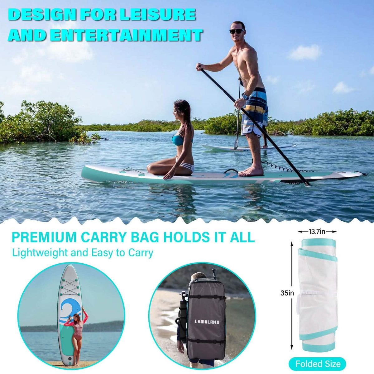 10’6” x 32”x 6” Paddle Boards for Adults with Premium SUP Accessories and Backpack