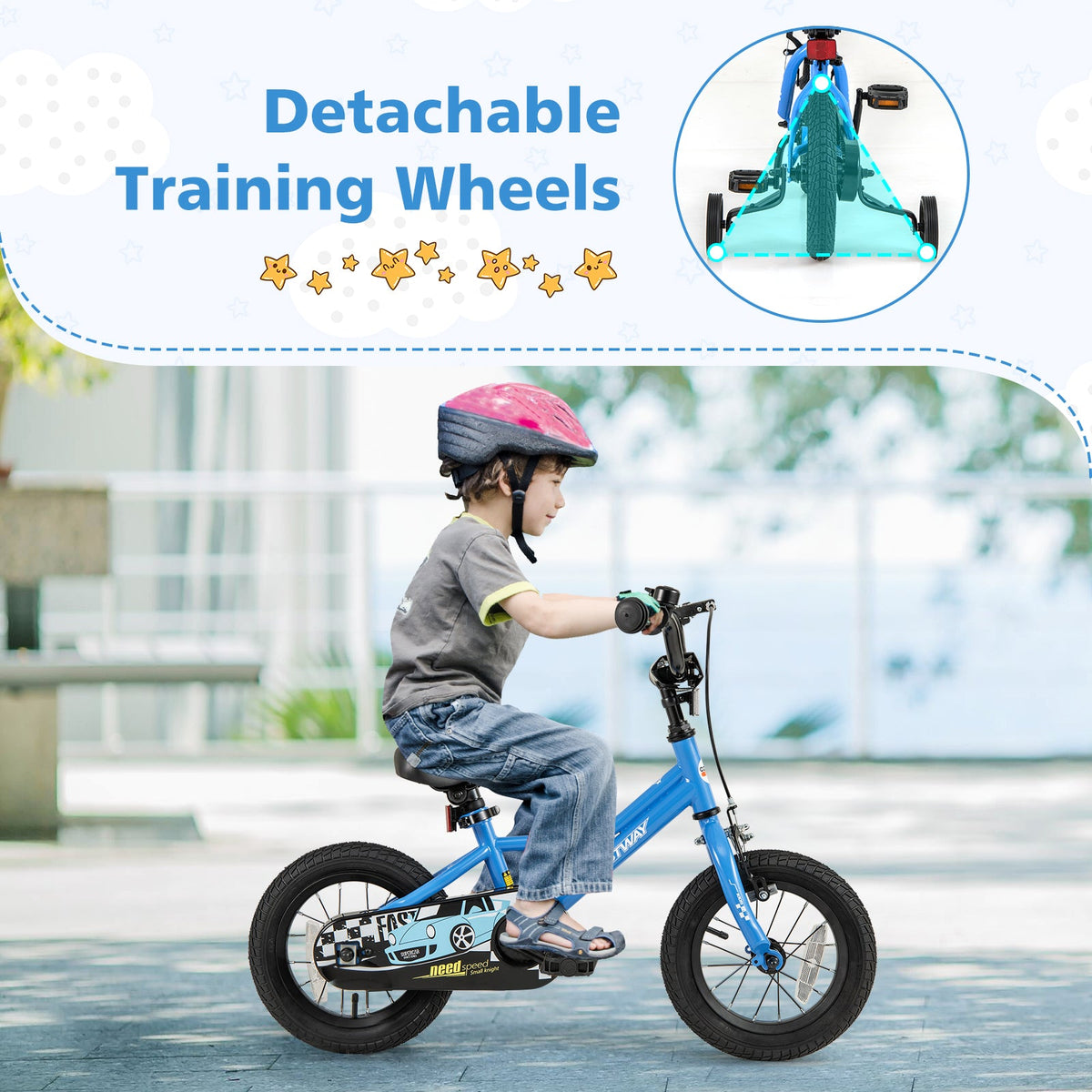 12 Inch Kids Bike with Removable Training Wheels for Aged 3-4 Years Old